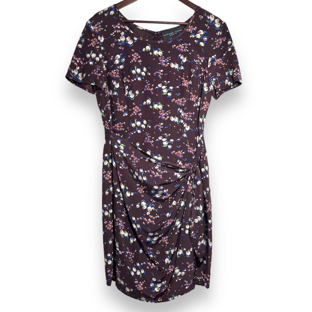 August Silk 100% Silk Faux Wrap Floral Dress Womens‎ 10 Brown NWOT